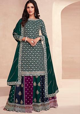 Green Sequin Embroidered Chinon Kurta Set
