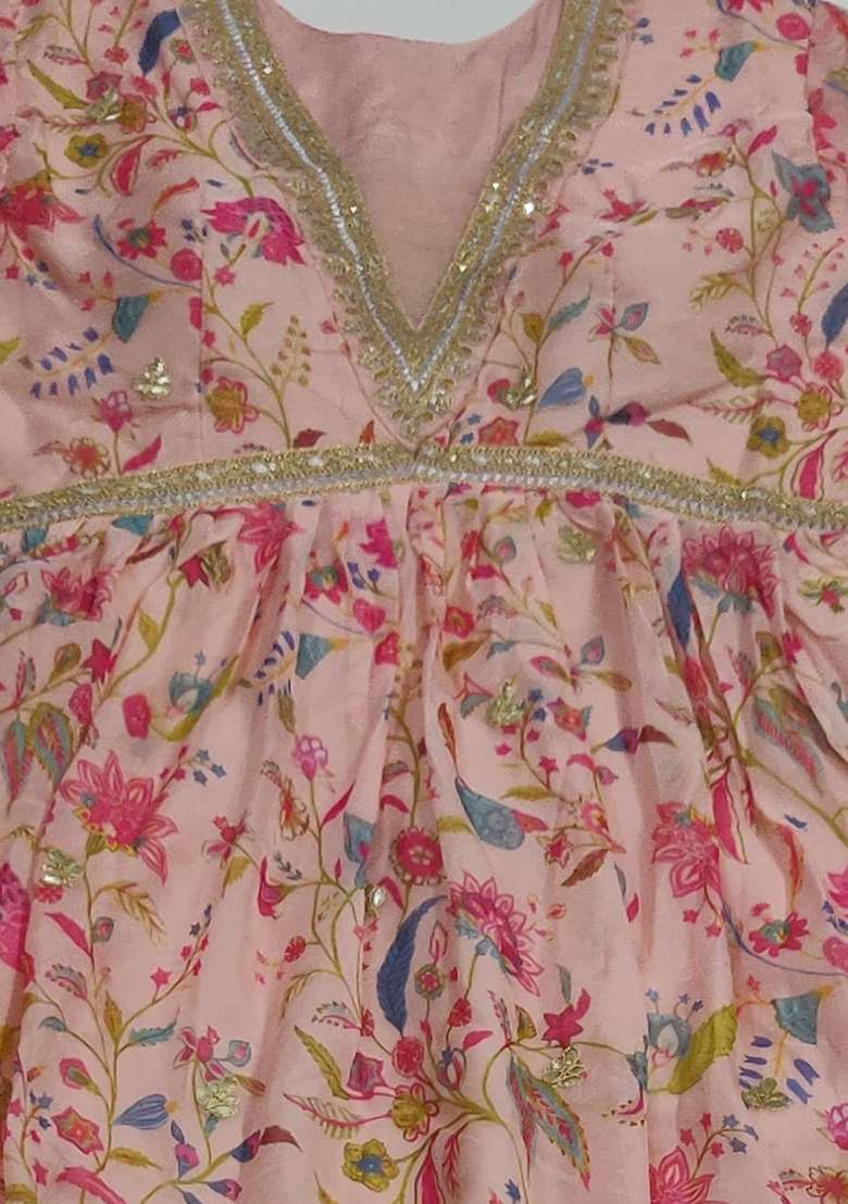 Light Peach Embroidered Organza Anarkali Set - Indya