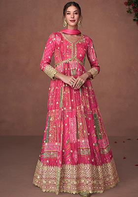Pink Sequin Embroidered Organza Silk Anarkali Set