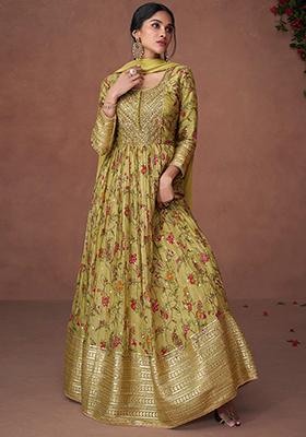 Yellow Sequin Embroidered Organza Silk Anarkali Set
