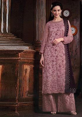 Pink Sequin Embroidered Butterfly Net Kurta Set