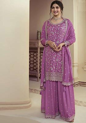 Pink Sequin Embroidered Chinon Kurta Set