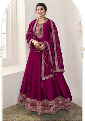 Dark Pink Sequin Embroidered Silk Anarkali Set