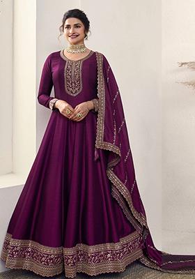 Purple Sequin Embroidered Silk Anarkali Set