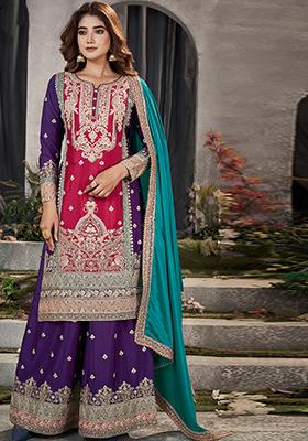 Multicolor Mirror Embroidered Chinon Kurta Set