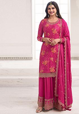 Pink Sequin Embroidered Chinon Sharara Set