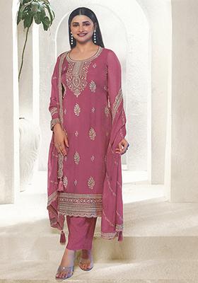 Pink Sequin Embroidered Organza Silk Kurta Set
