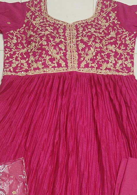 WOMEN RANI PINK  CHINON SILK EMBROIDERY PARTY WEAR SUIT SET