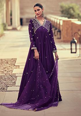 Purple Sequin Embroidered Chinon Anarkali Set