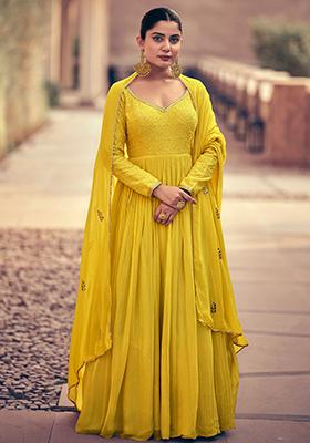 Yellow Sequin Embroidered Georgette Anarkali Set