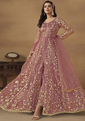 Pink Sequin Embroidered Butterfly Net Anarkali Set