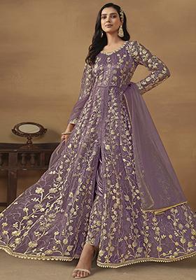 Purple Sequin Embroidered Butterfly Net Anarkali Set