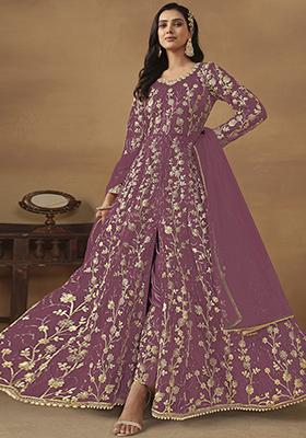 Onion Pink Sequin Embroidered Butterfly Net Anarkali Set
