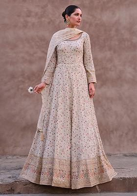 Off White Sequin Embroidered Georgette Anarkali Set