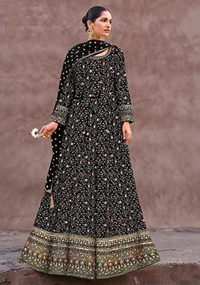 Black Sequin Embroidered Georgette Anarkali Set