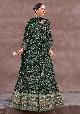 Green Sequin Embroidered Georgette Anarkali Set