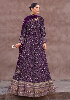 Purple Sequin Embroidered Georgette Anarkali Set