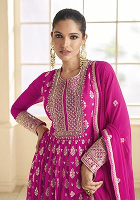 Rani Pink Sequin Embroidered Georgette Anarkali Set