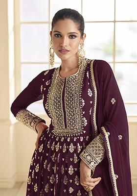 Dark Purple Sequin Embroidered Georgette Anarkali Set