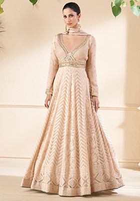 Light Peach Sequin Embroidered Faux Georgette Anarkali Set