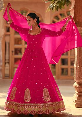 Rani Pink Sequin Embroidered Faux Georgette Anarkali Set