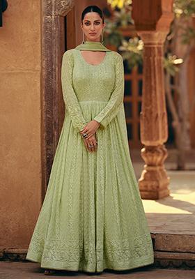 Pista Green Sequin Embroidered Faux Georgette Anarkali Set