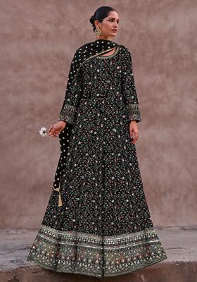Black Sequin Embroidered Faux Georgette Anarkali Set