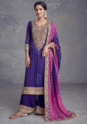 Purple Sequin Embroidered Chinon Silk Kurta Set