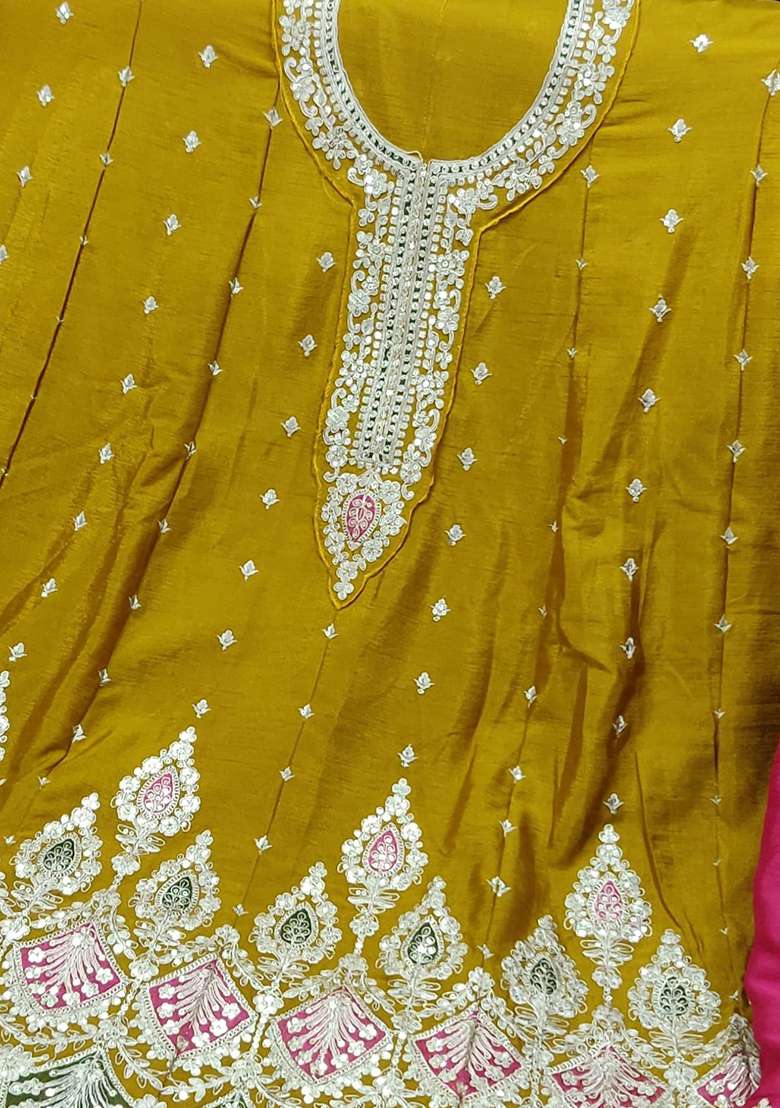 Mustard Sequin Embroidered Silk Sharara Set - Indya