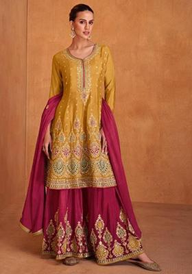 Sky Blue Sequin Embroidered Chinon Silk Kurta Set