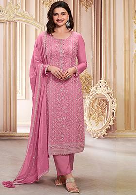 Light Pink Sequin Embroidered Chinon Silk Kurta Set