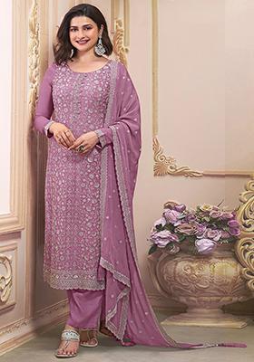 Mauve Sequin Embroidered Chinon Silk Kurta Set