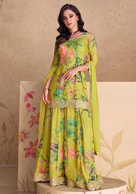 Yellow Sequin Embroidered Chinon Kurta Set
