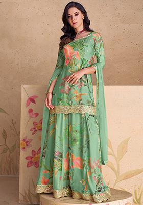 Mint Green Sequin Embroidered Chinon Kurta Set