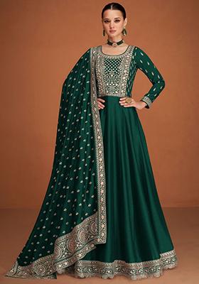 Green Sequin Embroidered Silk Anarkali Set