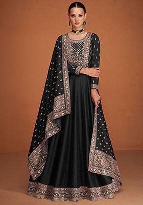 Black Sequin Embroidered Silk Anarkali Set