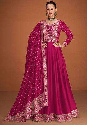 Rani Pink Sequin Embroidered Silk Anarkali Set