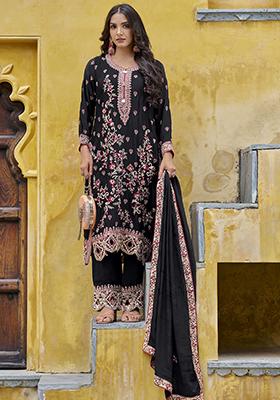 Black Mirror Embroidered Pure Chinon Kurta Set