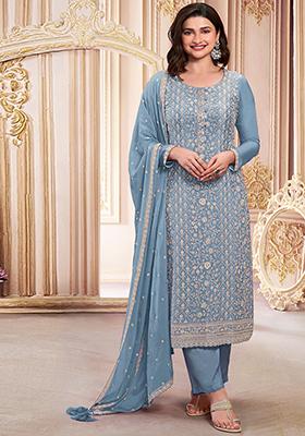 Sky Blue Sequin Embroidered Faux Georgette Kurta Set