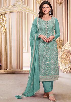 Firozi Sequin Embroidered Faux Georgette Kurta Set