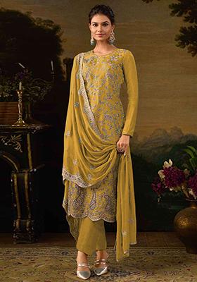 Yellow Sequin Embroidered Dola Silk Kurta Set