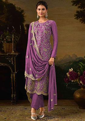 Fuschia Sequin Embroidered Dola Silk Kurta Set