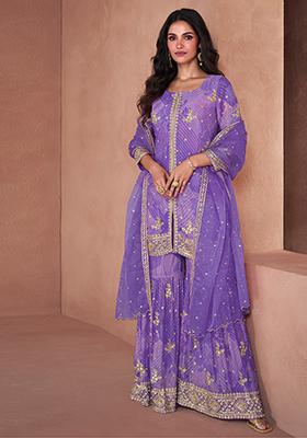Light Purple Sequin Embroidered Faux Georgette Sharara Set