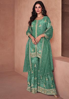 Multicolor Sequin Embroidered Faux Georgette Sharara Set