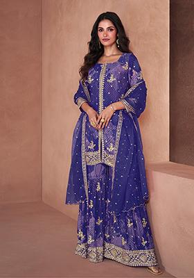 Multicolor Sequin Embroidered Faux Georgette Sharara Set