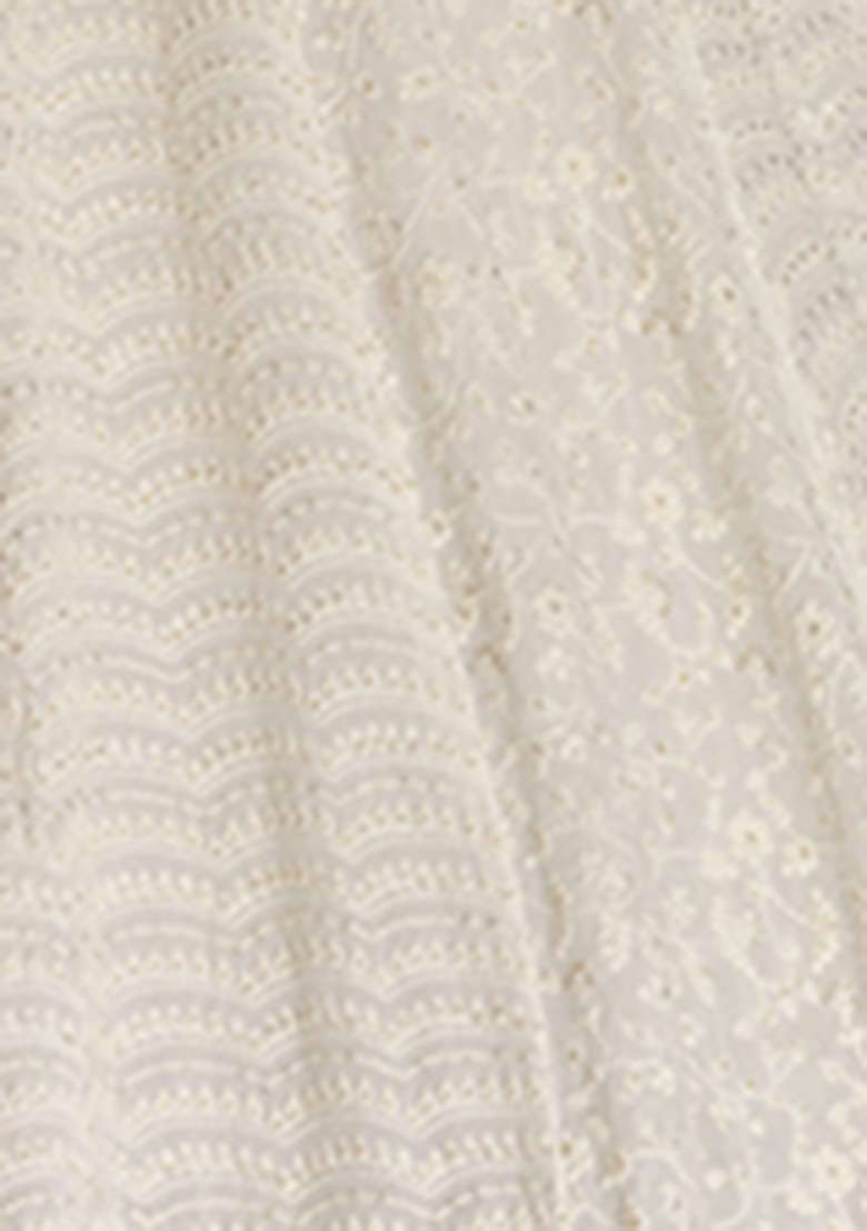 White Embroidered Faux Blooming Anarkali Set - Indya