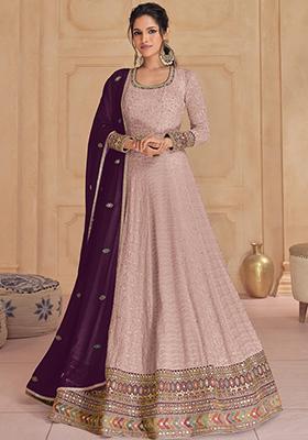 Dull Pink Sequin Embroidered Faux Georgette Anarkali Set