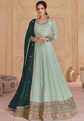 Mint Green Sequin Embroidered Faux Georgette Anarkali Set