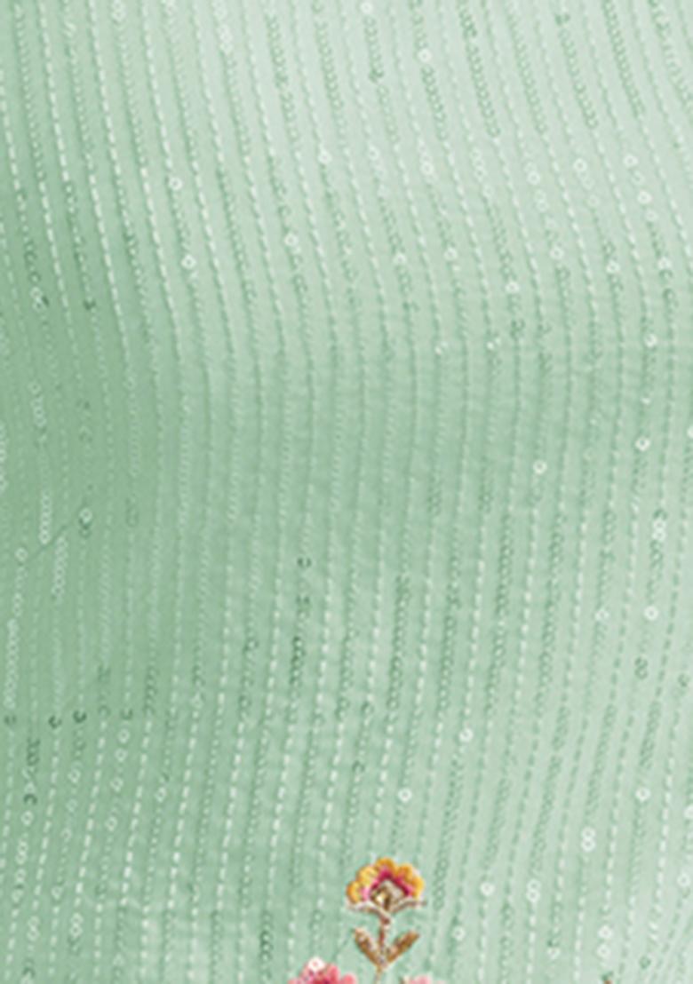 Mint Green Sequin Embroidered Faux Georgette Sharara Set