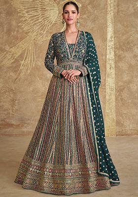 Green Thread Sequin Embroidered Georgette Anarkali Set